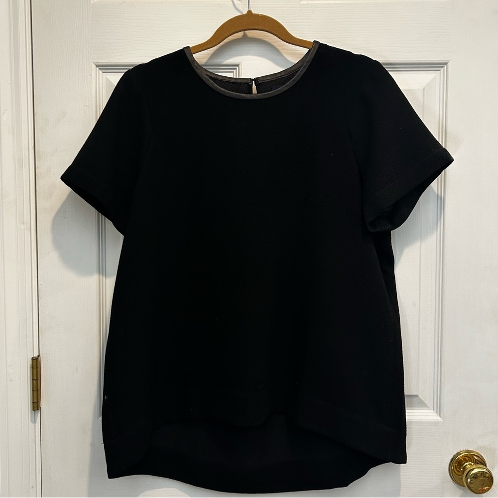 Madewell Black Structured T-shirt with leather collar detail
